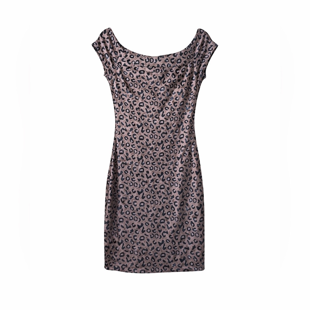 GUESS Leopard Print Off-the-Shoulder Bodycon Mini Dress Shimmer Size 2